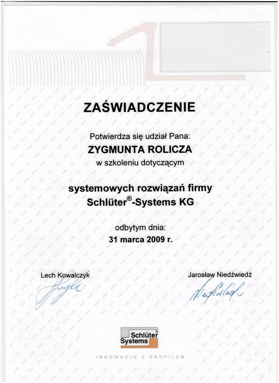Skan dokumentu: Szkolenie systemowe Schlüter